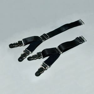 Black Satin Detachable Garters: Adjustable Stocking Clips, Set of 2