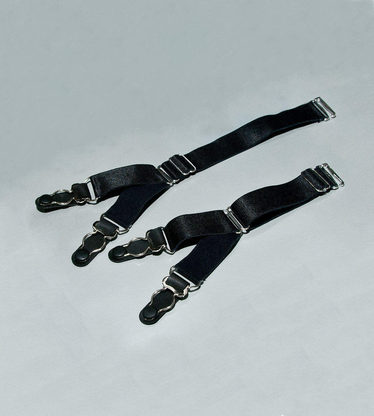Black Satin Detachable Garters: Adjustable Stocking Clips, Set of 2