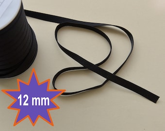 Black Satin Faced Plush Back Elastic Bra Making Supplies Waistband or Strap Elastic - 1/2&quot;/12mm Wide - DIY Bra Supplies - by Yards.