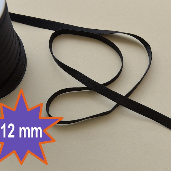 Black Satin Faced Plush Back Elastic Bra Making Supplies Waistband or Strap Elastic - 1/2"/12mm Wide - DIY Bra Supplies - by Yards.