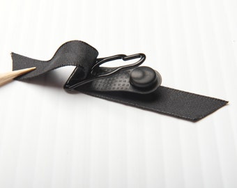 Satin Ribbon Covered Suspender Clips: Black Metal Garter Clips, 15mm
