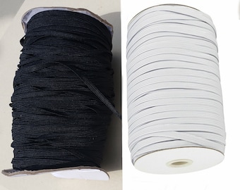 Flat ELASTIC 3/16" Inch Black and White color (5 mm) Elastic for Sewing Face Mask Band, Knit Cord Cut in Yards