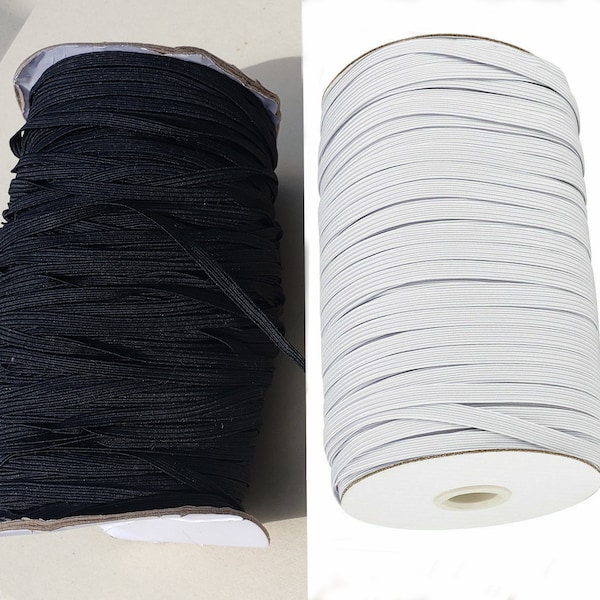 Flat ELASTIC 3/16" Inch Black and White color (5 mm) Elastic for Sewing Face Mask Band, Knit Cord Cut in Yards