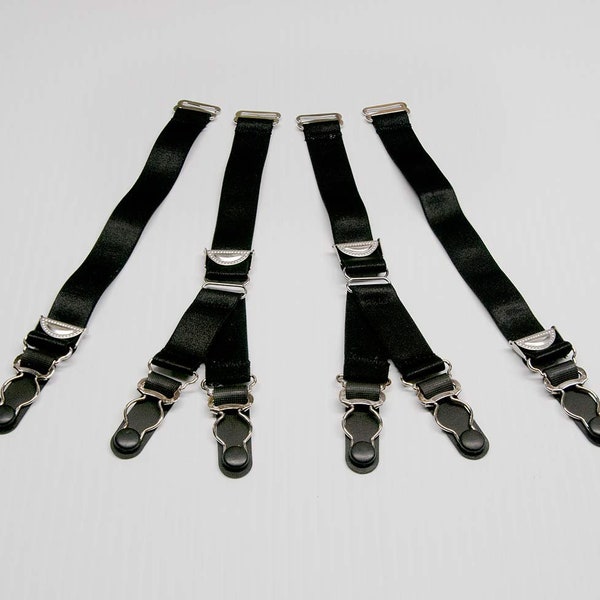 Detachable garters Y shape and i shape with stockings clips, Set of 6, 4 or 2 Garters, Satin elastic adjustable garters, Black color.
