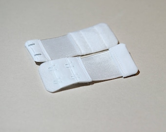 Bra Extender with elastic, Extension 2 hook, Hook and Eyes, 2 rows, 1 extender,  White color, Lingerie supplies.