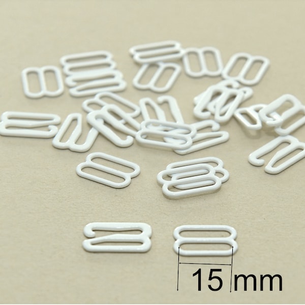 set of 12 (24 pieces) 15 mm White color nylon coated Metal strap adjuster and G hook.