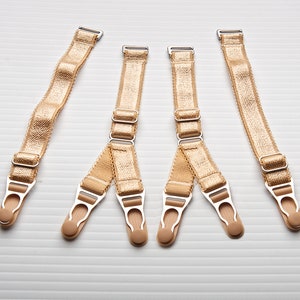 Satin Elastic Garters: Detachable Stocking Clips, Dark Tan, 15mm