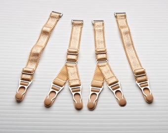 Satin elastische Strumpfhalter: Abnehmbare Strumpfclips, dunkel beige, 15 mm