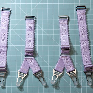 Detachable garters Y shape and i shape with stockings clips, Set of 4 or 2 Garters, Satin elastic adjustable garters, Deep Pink color.