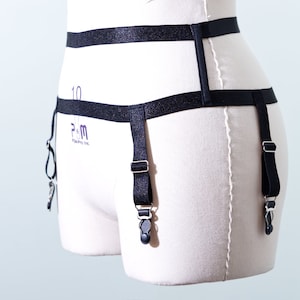 Shine elastic garter belt, wide elastic straps, and back closure with 4 Straps and clips for Stockings.