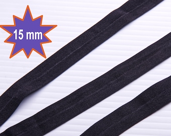 Black Elastic Fold Over Elastic - soft FOE 5/8" - black color Fold Over Elastic - 15mm Wide. 5 yards or 25 yards.