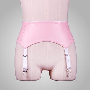 Light pink color Faux Leather Garter Belt with 4 Straps and 4 Clips for Stockings.