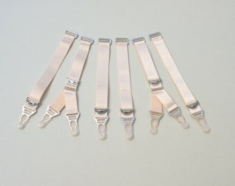 Afneembare kousenbanden Y-vorm en i-vorm met kousclips, Set van 6, 4 of 2 Kousenbanden, Satijnen elastische verstelbare kousenbanden, zandkleur.