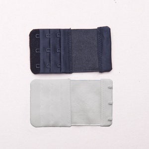 Bra Extenders with elastic, Extension 3 hook, Hook and Eyes, 3 rows, 1 Pair, 2 extenders, White and Black color, Lingerie supplies.