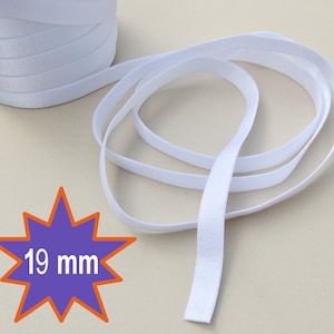 May include: White elastic band, 19 mm wide, rolled up and laid out flat on a white surface.