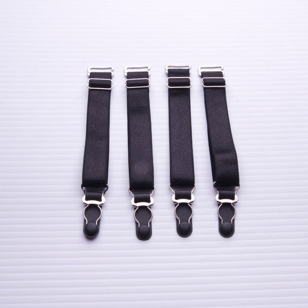 Detachable Suspenders, garters with stockings clips, Satin elastic adjustable garters, Metal Clips, corset garters, Black color.