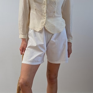 Antique French White Cotton Bloomers with Monogram Embroidery | Edwardian Victorian Lingerie Shorts | Size M