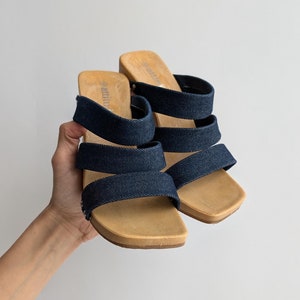 Vintage Denim Platform Sandals with Straps – Made in Italy, Chic & Comfortable - Size UK 4