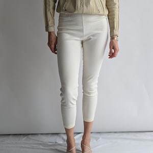 80s Women&#39;s Off White Cotton Skinny Jeans Trousers