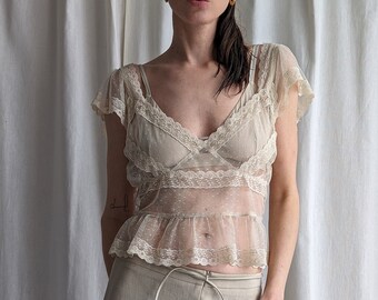 Vintage Lace Blouse for Women with Frill Trim Details
