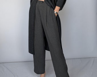 Vintage 1980s High-Waist Grey Pleated Trousers
