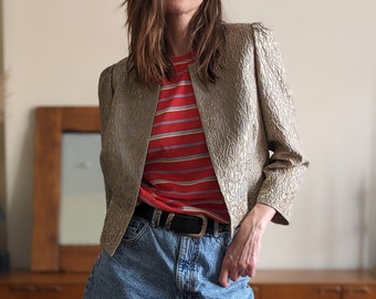 Vintage Gold Embroidered Cropped Blazer - Elegant Women's Jacket