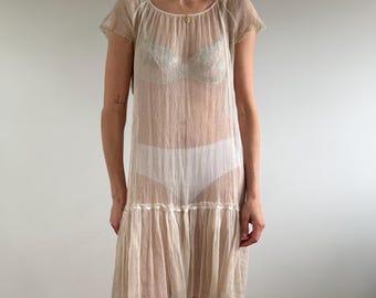 Sheer Silk Dress, See Through, 90s Cottagecore Prairie Dress, Size S-M-L