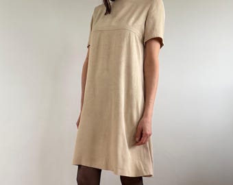 Mani 1960s Style Beige Shift Dress, Italian Designer Mod Scooter, Paisley Jacquard, EU 44 / UK 14 / US 10 (Fair Condition)