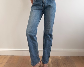 Vintage Lee Jeans, blauw denim met hoge taille en rechte pijpen (W32 L32)