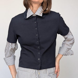 Vintage 90s Navy Cotton Knit Short-Sleeve Polo Shirt