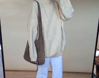 CARDIGAN VINTAGE Femme Couleur Crème - Mélange Laine Et Angora - Taille M - Très Bon état