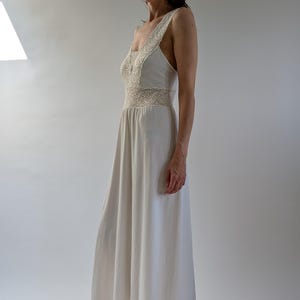 Vintage White Cream Lace Nightdress | Long Slip Dress with Lace Panel | 80s Bridal Lingerie | Romantic Soft White Maxi Dress
