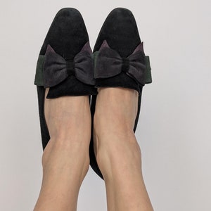 Mocasines vintage de piel para mujer, años 80, con lazo y tacones pequeños: calzado retro para amantes de la moda clásica - Talla 7 del Reino Unido