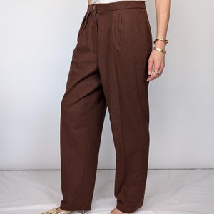 Women&#39;s 80s Wool Brown Slouchy Pleated Trousers
