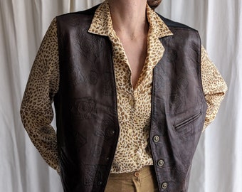 Brown Leather Vest - Vintage Waistcoat Unisex Fit