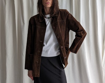 Women's Brown Suede Leather Jacket Blazer Vintage