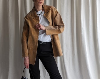 Women's Beige Suede Leather Jacket Blazer Vintage