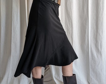 Y2K Black Asymmetric Midi Skirt Stretchy Fabric