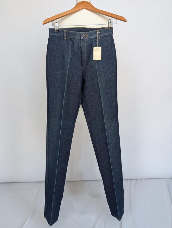 Jeans elasticizzati blu a pieghe a vita alta retrò vintage da