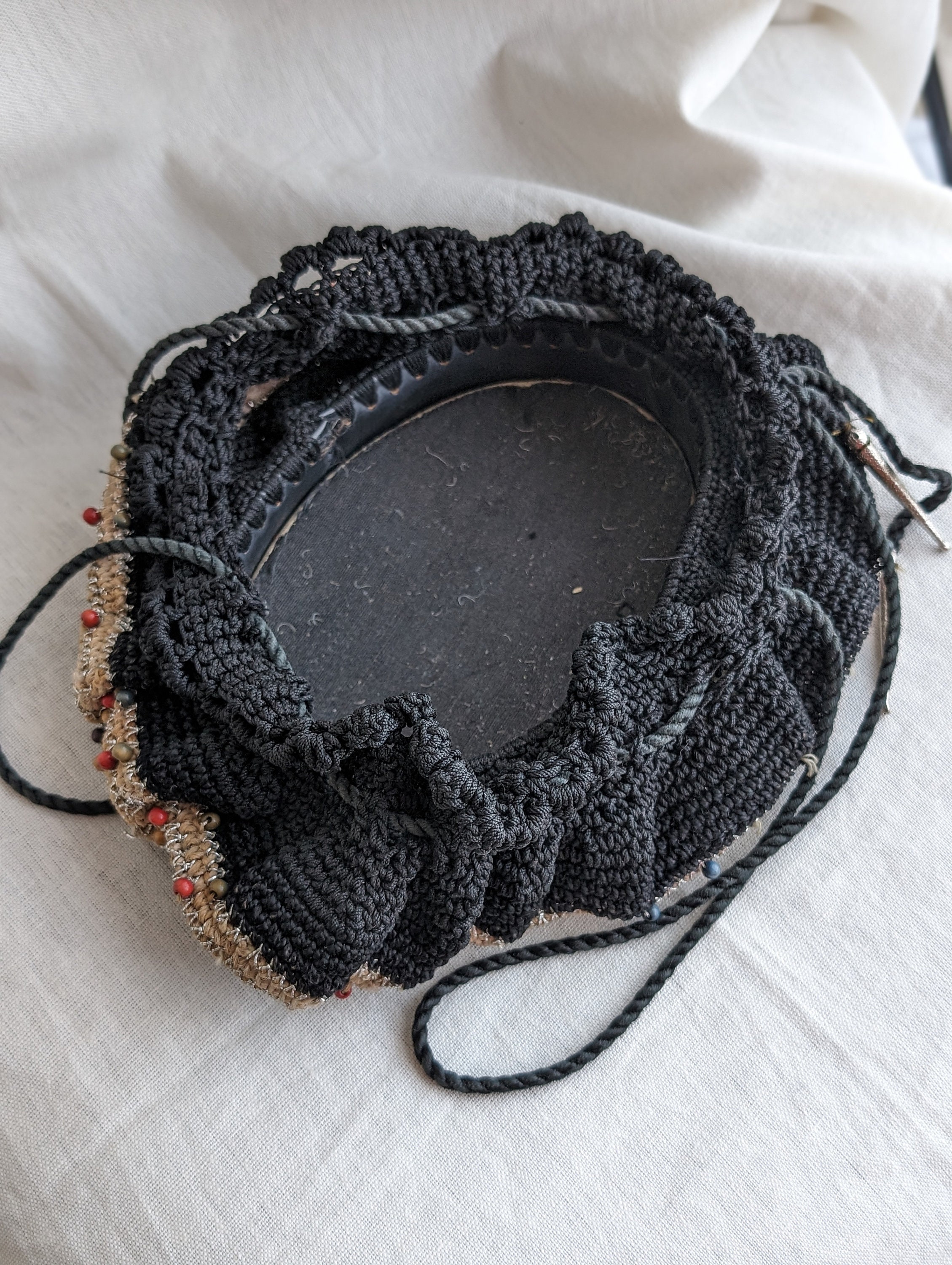1950s Gold Cord Crochet Beggars Purse Pouch