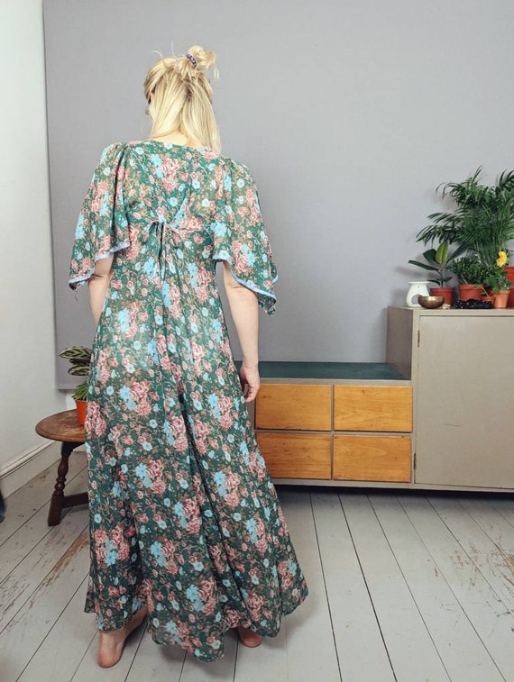 Vintage floral print maxi dress robe loungewear d… - image 9