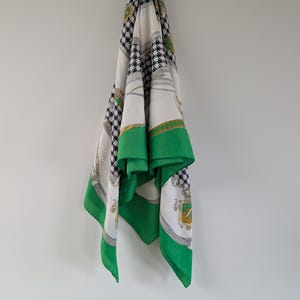 Vintage baroque Square Scarf with Green Border and Houndstooth Print