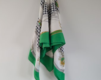 Vintage baroque Square Scarf with Green Border and Houndstooth Print