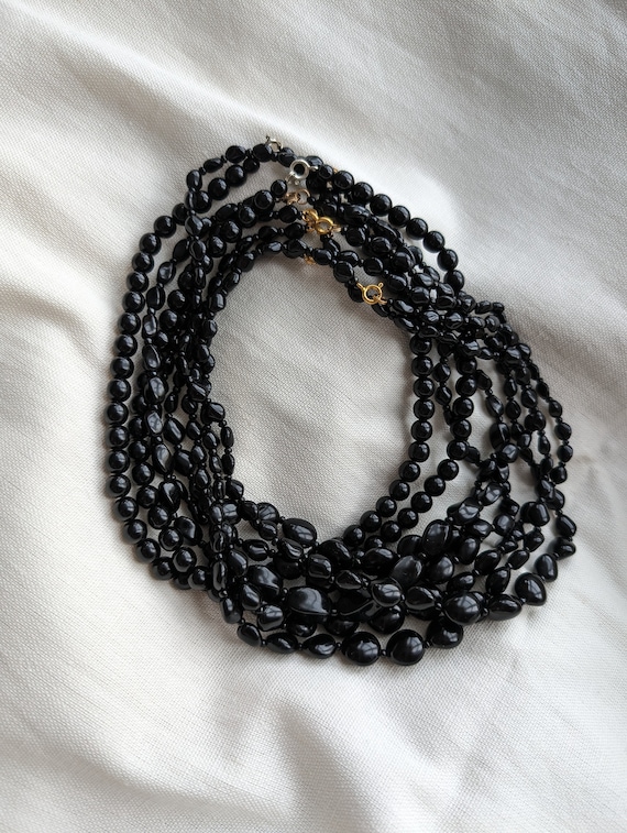 Vintage Black Bead Necklace Choker Multiple Stran… - image 1