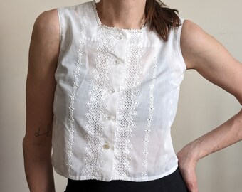 Vintage White Cotton Tank Top - Women's Sleeveless Shirt