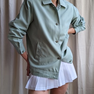 Unisex Vintage Mint Green Jacket - Tennis Style Collar Summer Coat