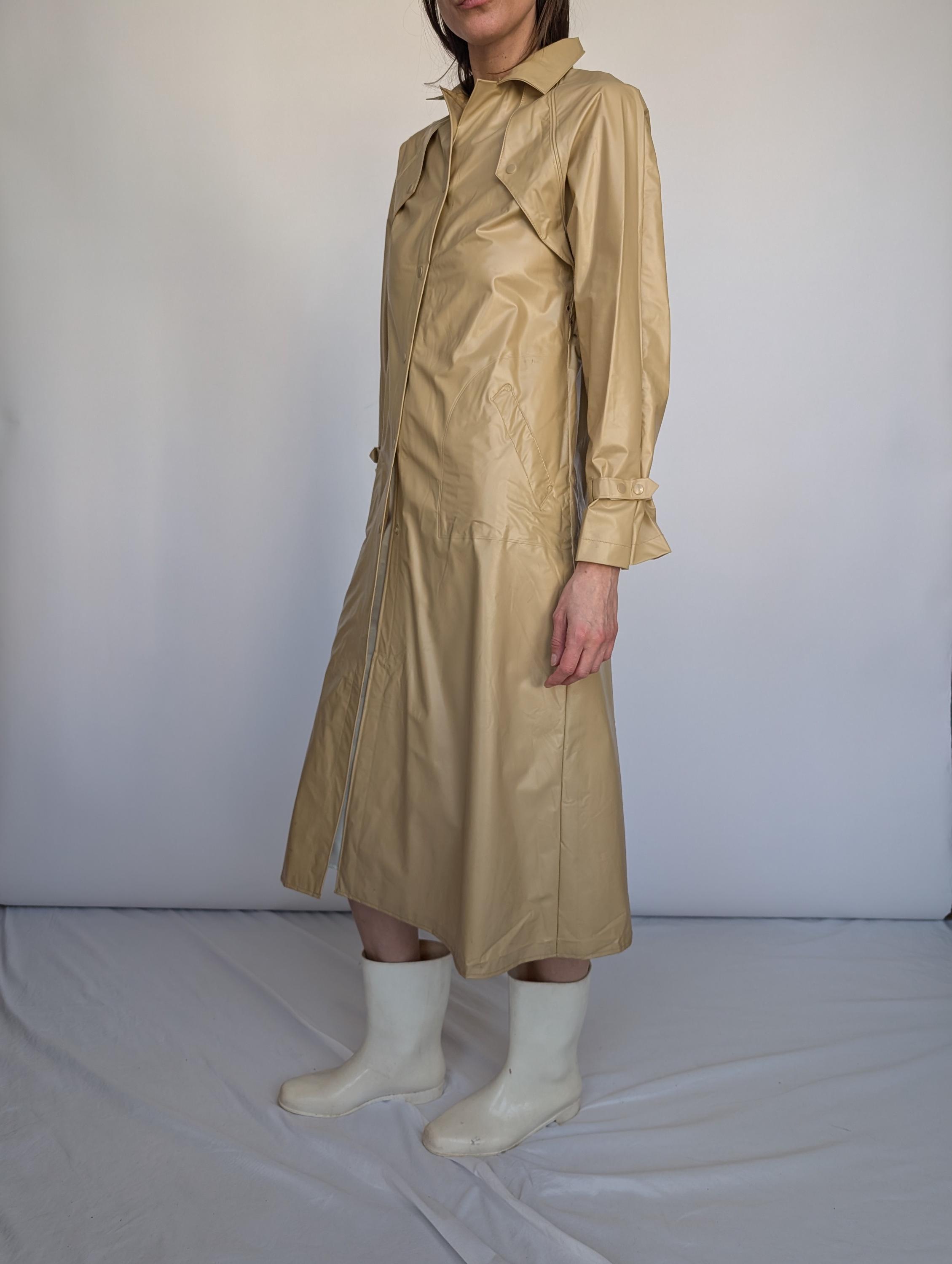1980s Beige Long PVC Trench Coat | Unique Vintage Rain