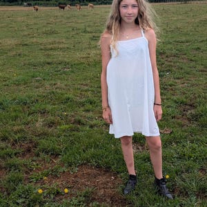 Vintage White Cotton Slip Dress with Embroidery – Cottagecore Minimalist – Handmade French Antique Nightgown - Size M