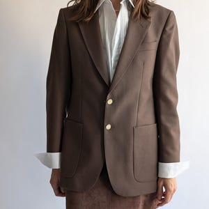 100% Wool Brown Blazer with Gold Button Accents