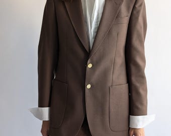100% Wool Brown Blazer with Gold Button Accents